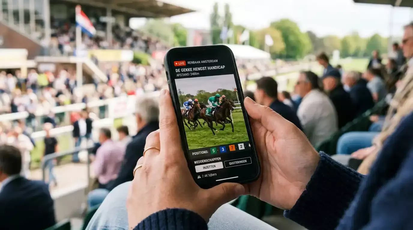Live wedden op een paardenrace met real-time odds op een mobiel scherm